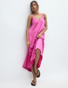 Stradivarius Rochie Lungă Fluidă Cu Efect Satinat Fucsia M