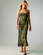 Stradivarius Rochie Midi Cu Bretele Și Aspect Flocat Kaki Xs