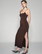 Stradivarius Rochie Midi Cu Bretele Și Fronseu Maro L