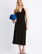 Stradivarius Rochie Midi Cu Nod La Spate Negru Xs