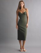 Stradivarius Rochie Midi Din Bengalina Cu Bretele Kaki L