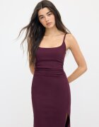 Stradivarius Rochie Midi Din Bengalina Cu Decolteu Pătrat Coral M