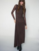 Stradivarius Rochie Midi Din Tul Cu Mânecă Lungă Maro Xs