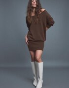 Stradivarius Rochie Scurtă Din Tricot Cu Guler Barcă Albastru M