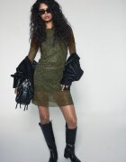 Stradivarius Rochie Scurtă Din Tul Cu Imprimeu Verde Închis Xl