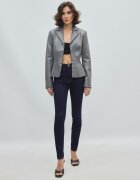 Stradivarius Sacou Cambrat Cu Imitație De Piele Și Peplum Gri Marengo M