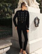 Stradivarius Sacou Cambrat Cu Nasturi Metal Negru M