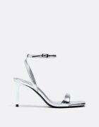 Stradivarius Sandale Cu Toc Cu Efect Metalic Argintiu 36