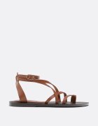 Stradivarius Sandale Joase Cu Barete Legate Din Piele Maro 39