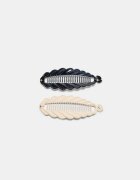 Stradivarius Set 2 Clame De Blană Tip Banană Cu Onduleuri Negru Os