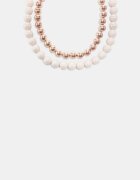 Stradivarius Set 2 Coliere Cu Mărgele Ecru Os
