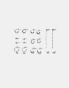 Stradivarius Set 9 Perechi Cercei Inimă Și Creole Gri Os