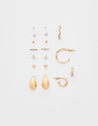 Stradivarius Set 9 Perechi Cercei Mini Picătură Auriu Os