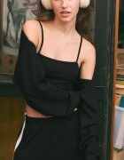 Stradivarius Set Top Cropped Cu Mânecuțe Negru Xs