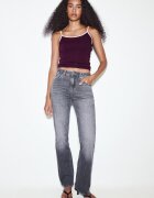 Stradivarius Top B07 Cu Bretele Și Textură Reiată Purpuriu Închis Xl