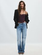 Stradivarius Top Cropped Cambrat Cu Imprimeu Floral Coral Xs