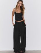 Stradivarius Top Cu Bretele Și Dantelă Negru L