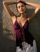 Stradivarius Top Cu Bretele Și Volane Purpuriu M