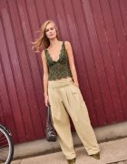 Stradivarius Top Din Dantelă Cu Bretele Late Verde Închis M