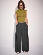 Stradivarius Top Din Tricot Cu Guler Cu Bandă Verde Măslină Xs