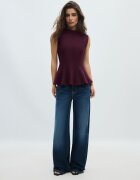 Stradivarius Top Fără Mâneci Cu Peplum Și Guler Înalt Purpuriu Xl