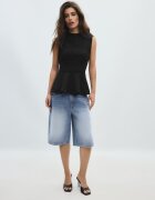 Stradivarius Top Fără Mâneci Peplum Cu Guler Înalt Negru S