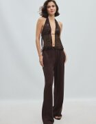 Stradivarius Top Halter Bordat Cu Paiete Albastru S