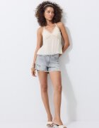 Stradivarius Top Halter Cu Detaliu Din Dantelă Ecru M