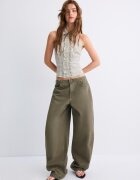 Stradivarius Top Halter Cu Imprimeu În Carouri Kaki L