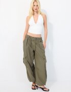 Stradivarius Top Halter Cu Încrețituri Și Fundă La Guler Ecru S