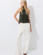 Stradivarius Top Halter Din Tul Cu Imprimeu Și Guler Eșarfă Kaki S