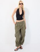 Stradivarius Top Halter Încrețit Cu Fundă La Gât Negru Xs
