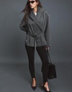Stradivarius Trench Fluid Cu Guler Șal Și Cordon Gri Închis S