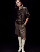 Stradivarius Trench Oversize 100% Piele Maro Xs