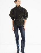 Stradivarius Trenci 100% Piele Cu Cordon Și Guler Înalt Verde Xl