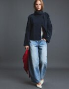 Stradivarius Trenci Cu Guler Înalt Și Cordon Albastru Închis Xs