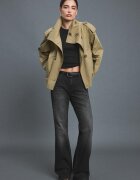 Stradivarius Trenci Cu Guler Înalt Și Cordon Verde Măslină S