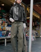 Stradivarius Trenci Cu Guler Înalt Și Imitație De Piele Negru M