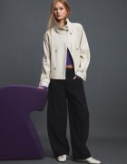 Stradivarius Trenci Guler Înalt Imitație De Piele Ecru L