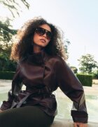Stradivarius Trenci Guler Înalt Imitație De Piele Purpuriu S