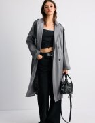 Stradivarius Trenci Lung Din Imitație De Piele Gri Marengo L