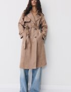 Stradivarius Trenci Lung Din Imitație Piele De Căprioară Albastru Prăfuit L