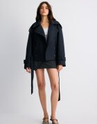 Stradivarius Trenci Oversize Cu Textură Moale Albastru Închis Xl