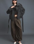 Stradivarius Trenci Oversize Moale La Atingere Gri Închis M