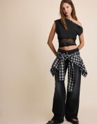 Stradivarius Tricou Asimetric Cu Dantelă Negru Xs