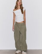 Stradivarius Tricou Asimetric Cu Încrețitură Ecru S