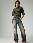 Stradivarius Tricou Asimetric Cu Mânecă Scurtă Kaki S