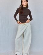 Stradivarius Tricou Basic Cu Guler Horn Albastru L