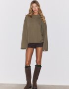 Stradivarius Tricou Boxy Cu Mânecă Lungă Kaki Xs
