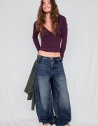 Stradivarius Tricou Cu Decolteu În V Și Dantelă Purpuriu Închis Xl
